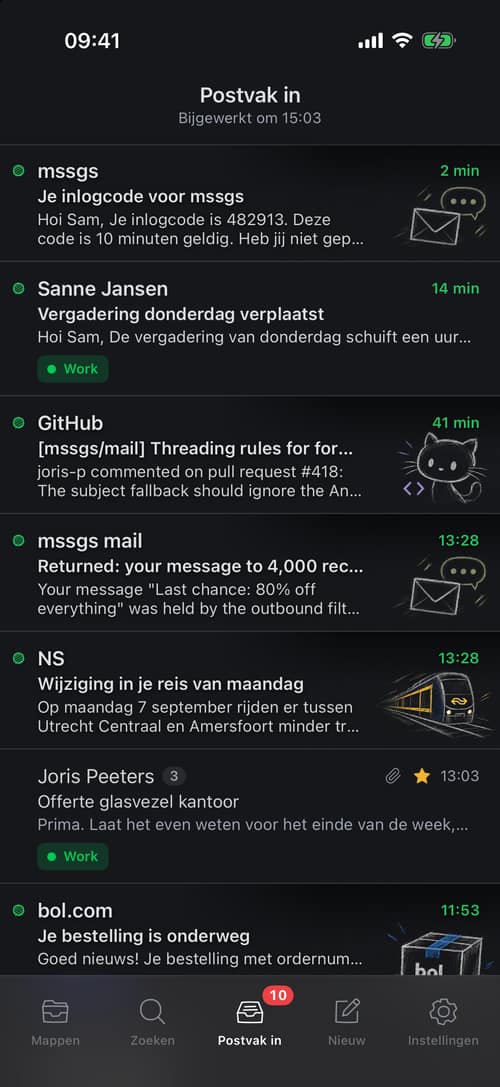 Hetzelfde postvak in de iPhone-app